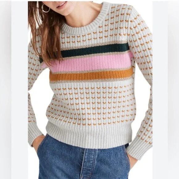 Madewell Sweaters - Madewell Striped Metallic Barfield Wool Blend Sweater Sz XS Heather Blizzard